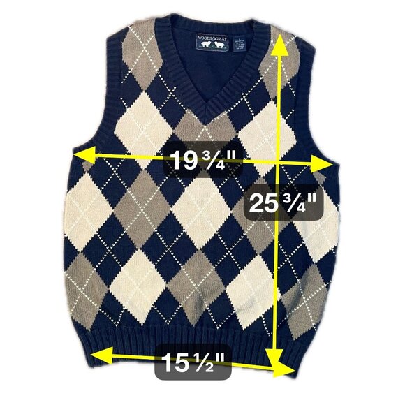 Woods & Gray Mens Argyle Cotton V-Neck Vest Black Beige Preppy Golf Grandpa Core - Picture 6 of 6